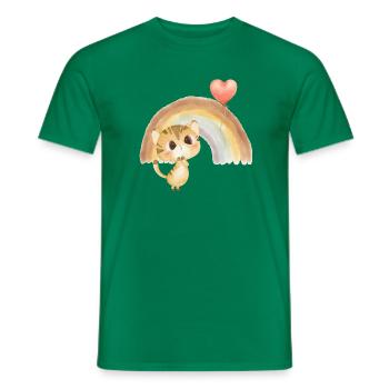 Chaton aquarelle sous l’arc-en-ciel - T-shirt homme - vert - Devant - AI Model Male 178 dark (178cm)