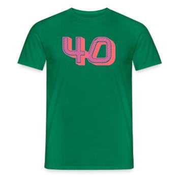 40. 40 JAAR. 40-jarig jubileum. 40 JARIG JUBILEUM. - Heren T-shirt - kelly groen - Voor - AI Model Male 178 dark (178cm)