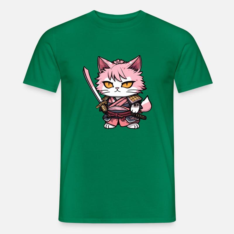 Samurai Katze & Kirschblüten #13 - Männer T-Shirt - Kelly Green