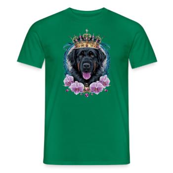 Chien Leonberger mignon avec couronne et orchidées - T-shirt homme - vert - Devant - AI Model Male 178 dark (178cm)
