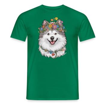 Samoyed Dog with Flower Crown - Men's T-Shirt - kelly green - Front - AI Model Male 178 dark (178cm)