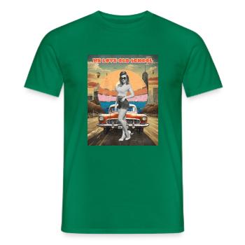We Love Old School Poster - Men's T-Shirt - kelly green - Front - AI Model Male 178 dark (178cm)