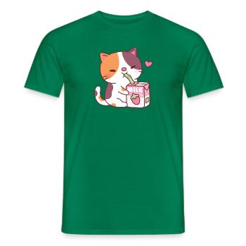 Süße Katze, die es liebt, Erdbeermilch zu trinken - Männer T-Shirt - Kelly Green - Vorne - AI Model Male 178 dark (178cm)
