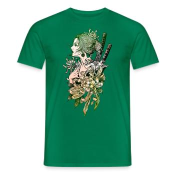 Japanese Geisha Sword Samurai Warrior 111 - Men's T-Shirt - kelly green - Front - AI Model Male 178 dark (178cm)