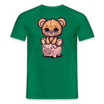 Süßer Kawaii Teddybär mit Sparschwein - Männer T-Shirt - Kelly Green - Vorne - AI Model Male 178 dark (178cm)