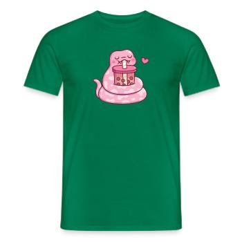 Cute Pink Snake Drinking Bubble Tea - Men's T-Shirt - kelly green - Front - AI Model Male 178 dark (178cm)