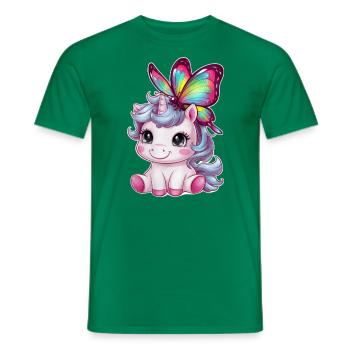 Licorne Kawaii mignonne avec papillon - T-shirt homme - vert - Devant - AI Model Male 178 dark (178cm)