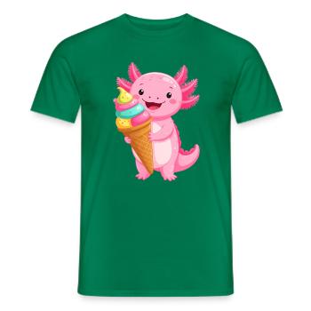 Pink Comic Axolotl with School Cone – Back to School Art - Men's T-Shirt - kelly green - Front - AI Model Male 178 dark (178cm)