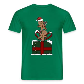 Lebkuchenmänner mit Geschenk - Männer T-Shirt - Kelly Green - Vorne - AI Model Male 178 dark (178cm)