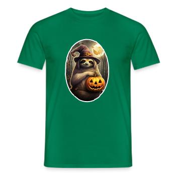 Halloween Faultier mit Hexenhut und Kürbis - Männer T-Shirt - Kelly Green - Vorne - AI Model Male 178 dark (178cm)