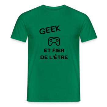 GEEK ET FIER DE L'ÊTRE -idée cadeau pour gameur - T-shirt homme - vert - Devant - AI Model Male 178 dark (178cm)
