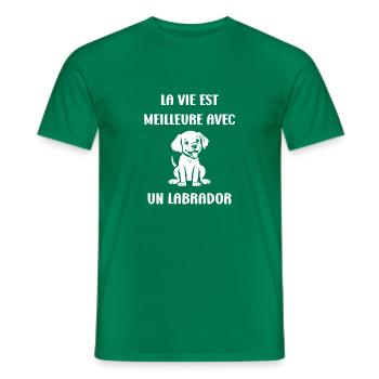 Petit chien humour labrador - T-shirt homme - vert - Devant - AI Model Male 178 dark (178cm)