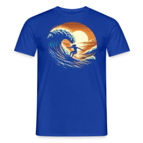 Maquette de T-shirt homme « Sunset Surfing Girl - Vague & Coucher de Soleil » à imprimer et personnaliser