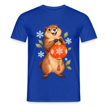 Winterwald Wächter mit Laterne - Männer T-Shirt - Dunkelblau - Vorne - AI Model Male 178 light (178cm)