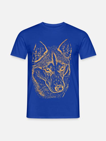 Goldener Wolfkopf Husky Silhouette - Männer T-Shirt - Dunkelblau