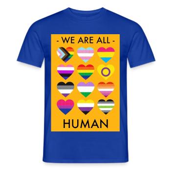 LGBTQIA+ / WE ARE ALL HUMAN - Männer T-Shirt - Dunkelblau - Vorne - AI Model Male 178 light (178cm)