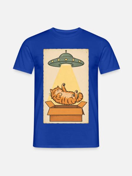 Schlafende Katze im UFO Strahl - Männer T-Shirt - Dunkelblau