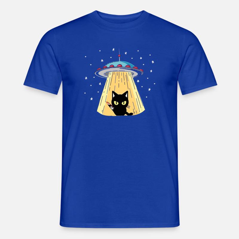 UFO Katze mit Laserblick - Männer T-Shirt - Dunkelblau