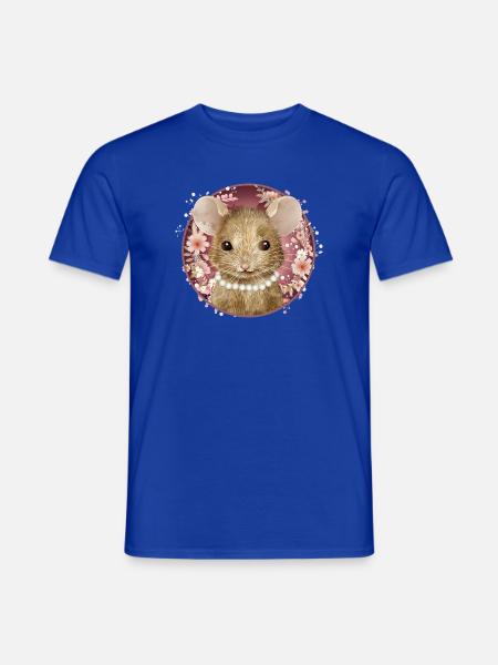 Maus Mädchen mit Perlen im floralen rosa Rahmen - Männer T-Shirt - Dunkelblau