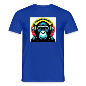 Chimpanzee monkey listens to music with headphones - Men's T-Shirt - majorelle blue - Front - AI Model Male 178 light (178cm)