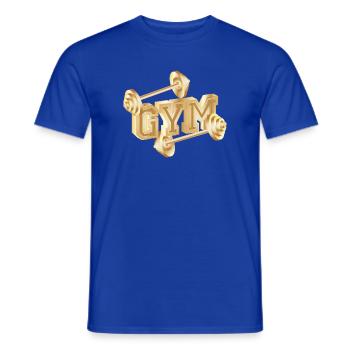 gold-tone dumbbell typography for gym enthusiasts - Men's T-Shirt - majorelle blue - Front - AI Model Male 178 light (178cm)