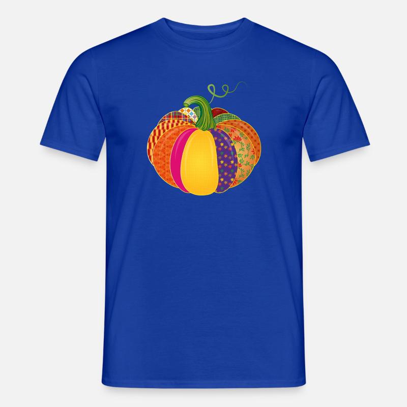Patchwork Kürbis – Bunt gemusterte Herbstdeko - Männer T-Shirt - Dunkelblau