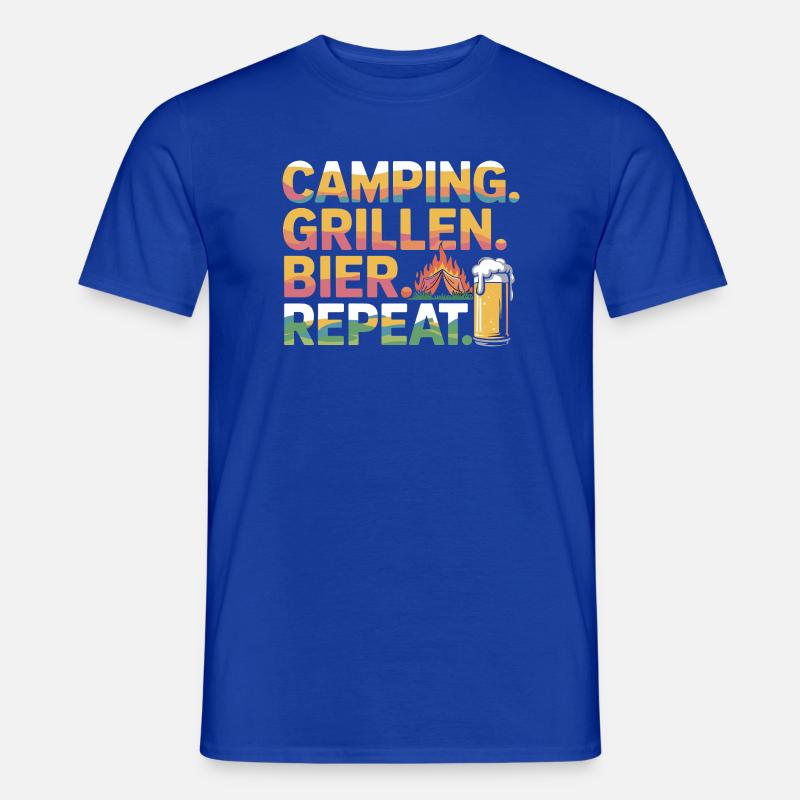 Camping. Grillen. Bier. Repeat. - Männer T-Shirt - Dunkelblau