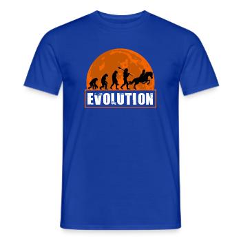 Évolution des courses hippiques, jockey équestre, coucher de soleil - T-shirt homme - bleu foncé - Devant - AI Model Male 178 light (178cm)