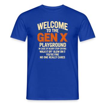 Welcome to the playground of Generation X - Men's T-Shirt - majorelle blue - Front - AI Model Male 178 light (178cm)