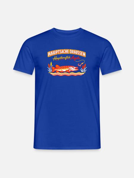 Hauptsache Draußen Angeln Fischdesign - Männer T-Shirt - Dunkelblau
