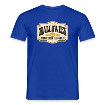 Enseigne vintage de boutique d’Halloween – Saison Rétro Effrayante - T-shirt homme - bleu foncé - Devant - AI Model Male 178 light (178cm)