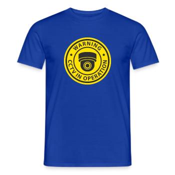 Warning CCTV Camera In Operation Sign - Men's T-Shirt - majorelle blue - Front - AI Model Male 178 light (178cm)