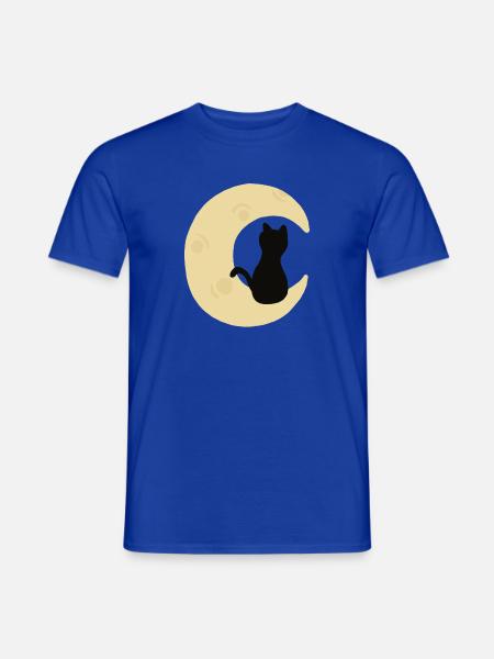 Mondbeschienene Katzensilhouette - Männer T-Shirt - Dunkelblau