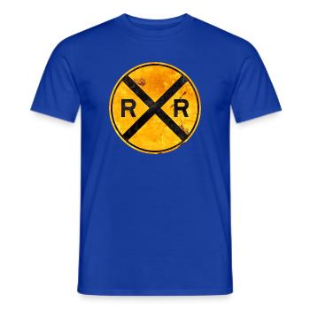 Bahnübergangsschild – Zugliebhaber Eisenbahnfan Geschenk - Männer T-Shirt - Dunkelblau - Vorne - AI Model Male 178 light (178cm)