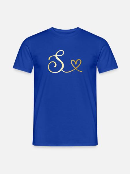 Buchstabe S goldenes Monogramm mit Herz - Männer T-Shirt - Dunkelblau