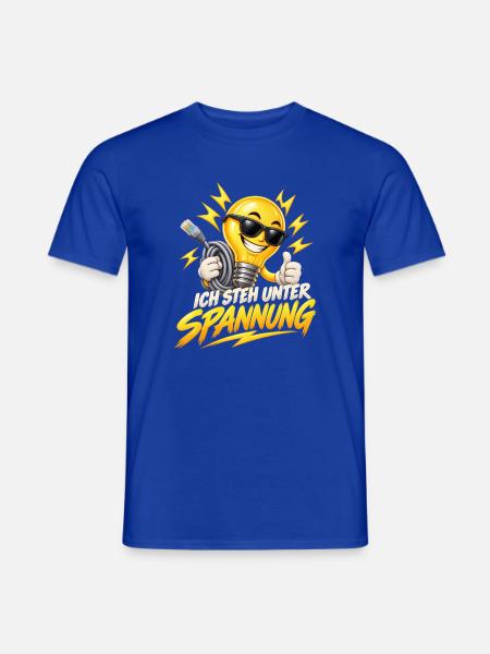 Unter Spannung Glühbirne Spruch - Männer T-Shirt - Dunkelblau