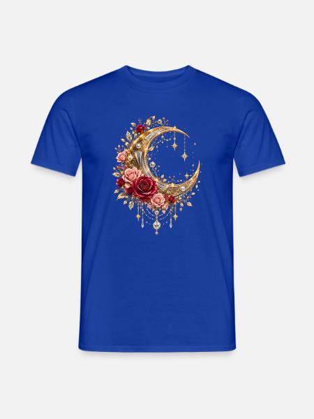 Goldener Mond mit Rosen - Männer T-Shirt - Dunkelblau