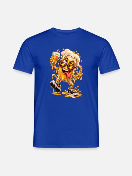 Lustiger Cartoon-Bierkrug mit Palmen - Männer T-Shirt - Dunkelblau