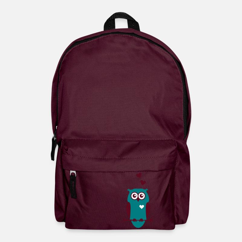 Owl with Hearts - Backpack - burgundy