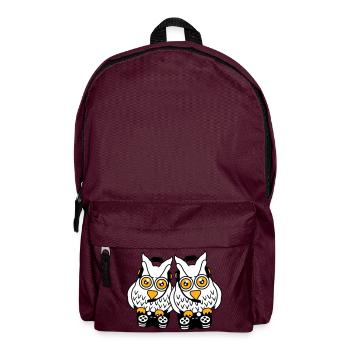 2 Gamer Owls Play Team Friends Two Player Duo - Backpack - burgundy - Front