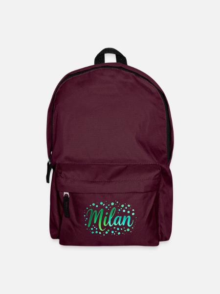 Name Milan Neon-Grün Schrift mit Tupfen - Aquarell - Rucksack - Burgunderrot