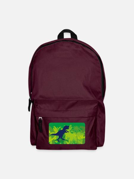 Urwald Dinos T- Rex - grün - Rucksack - Burgunderrot