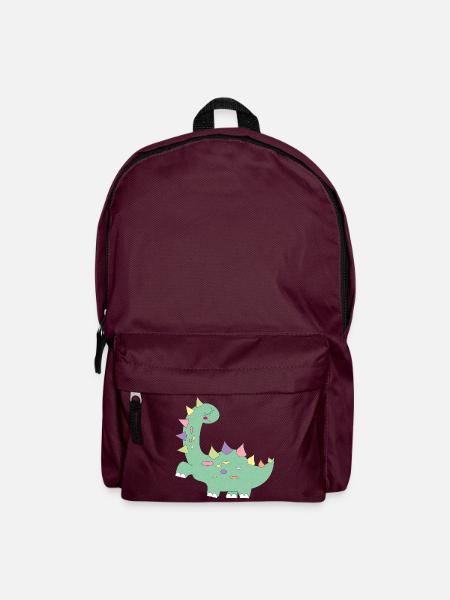 kleiner grüner Dinosaurier mit bunten Punkten - Rucksack - Burgunderrot