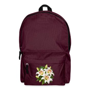 Weiße Lilien-Blumenstrauß-Kunst - Rucksack - Burgunderrot - Vorne