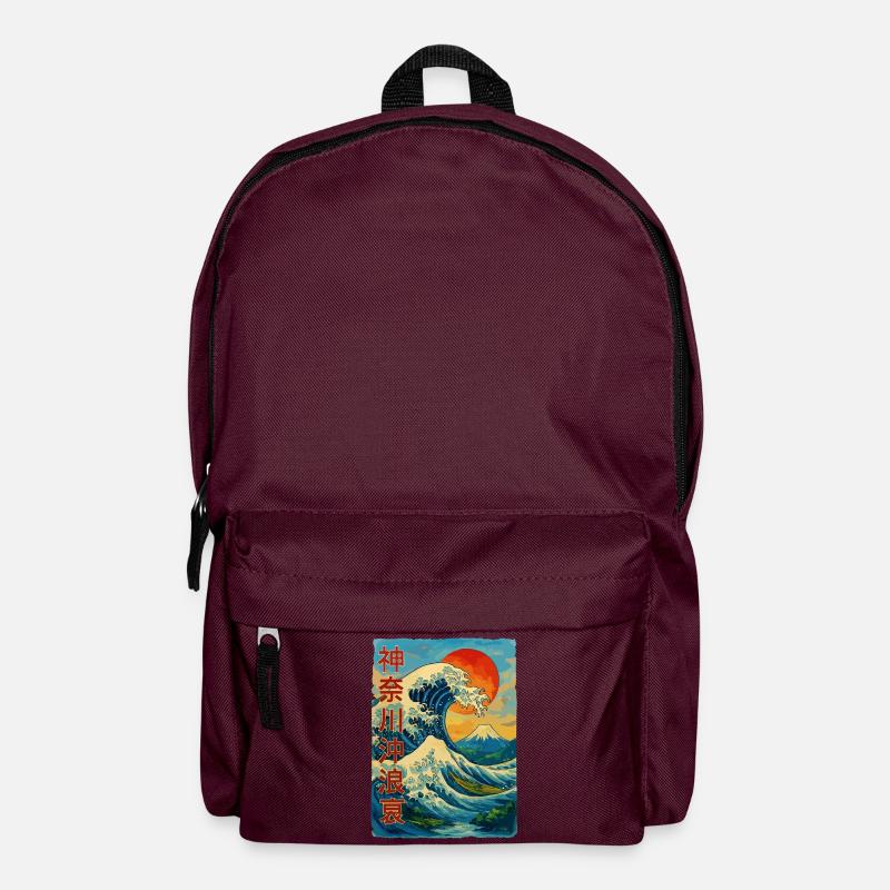 Die große Welle vor Kanagawa Comicstyle - Rucksack - Burgunderrot