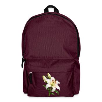 Weiße Lilienblüte mit Tau - Rucksack - Burgunderrot - Vorne