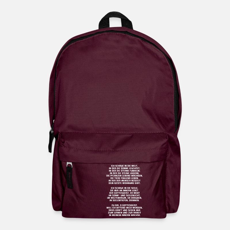 Ich schaue in die Welt Morgenspruch Waldorfschule - Rucksack - Burgunderrot