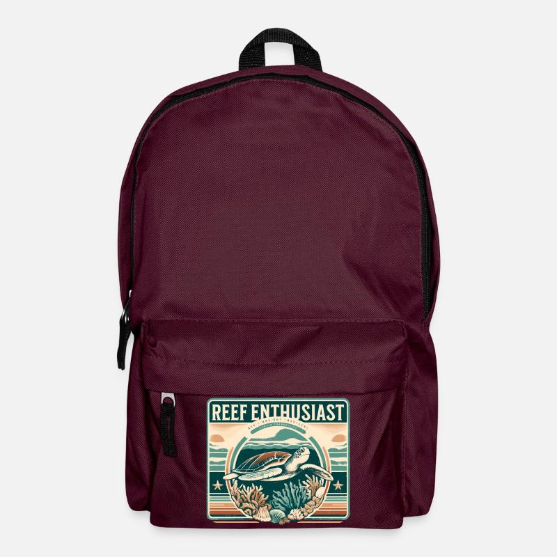 Reef Enthusiast Design, Vintage Water Turtle - Backpack - burgundy