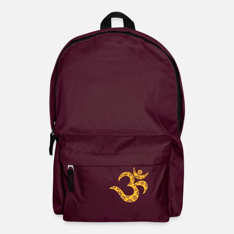 OM Mantra symbol, flowers, patterns, Aum, Buddhism - Backpack - burgundy