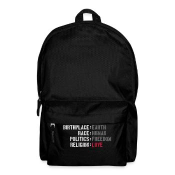 birthplace earth love human freedom peace - Rucksack - Schwarz - Vorne